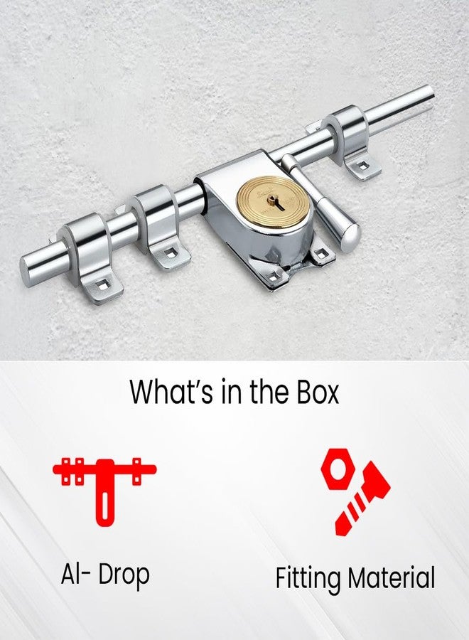 Link 14-Inch Kadi-Tala Rod Lock | Steel Body with Brass Levers | Includes 3 Keys | Heavy-Duty Door Lock | Silver Finish | 5-Year Warranty - Image 2